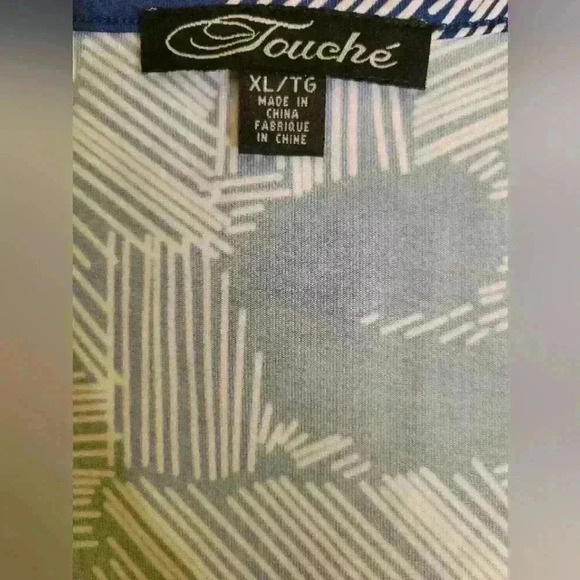 Touché | White and Blue Abstract Floral Ruched Wrap Dress, Size XL - Picture 4 of 7